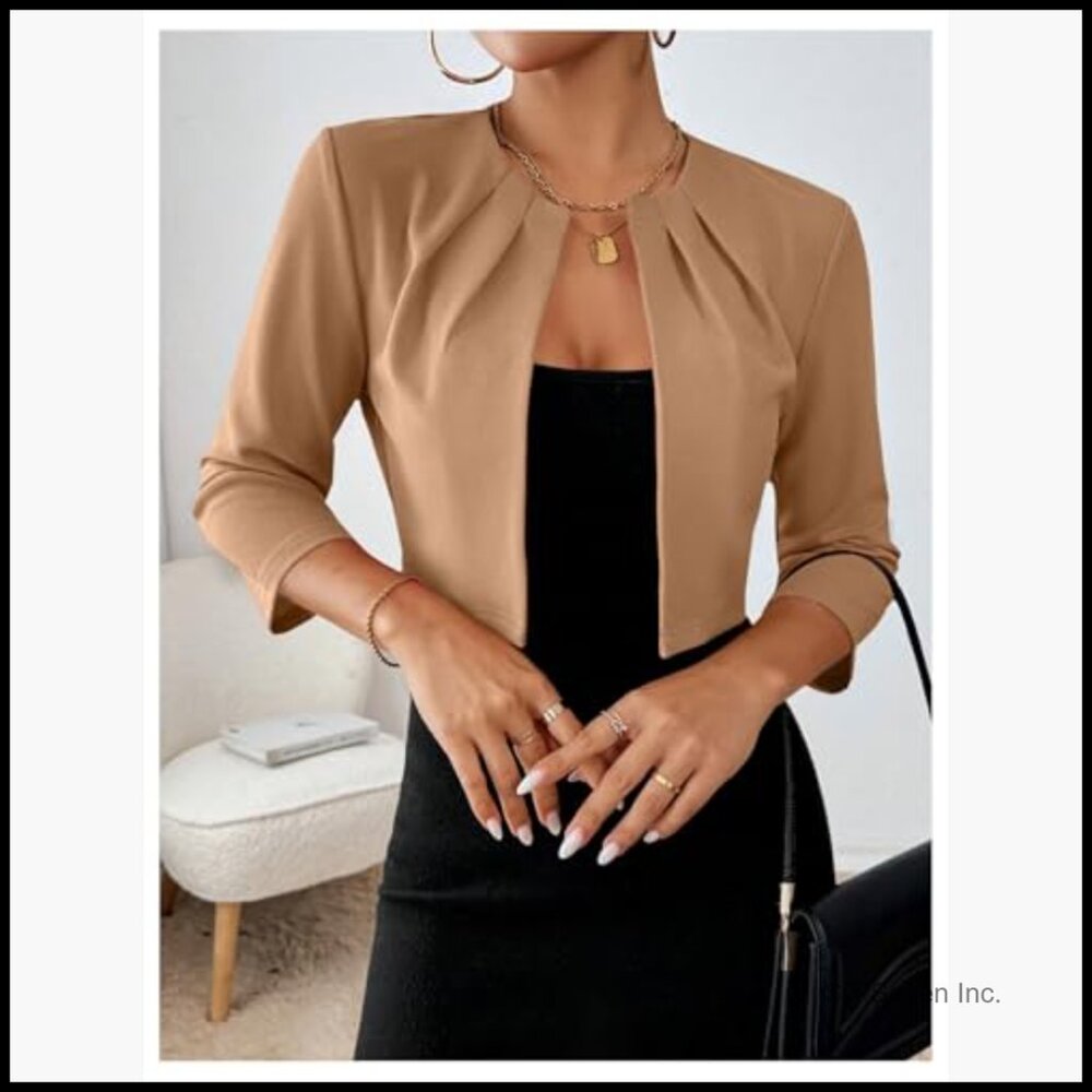 Polyester Blazer Jacket Open Front 3/4 Sleeve Ple… - image 3